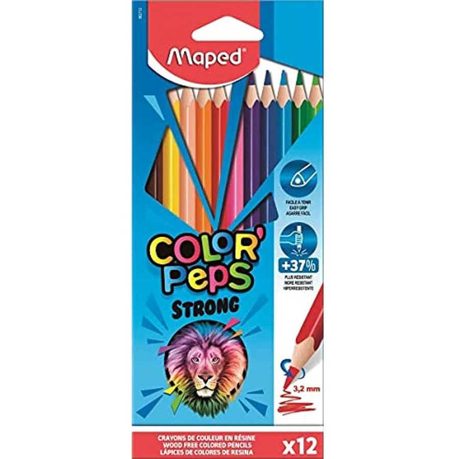 MAPED 12 Crayons de couleurs Strong Color Peps